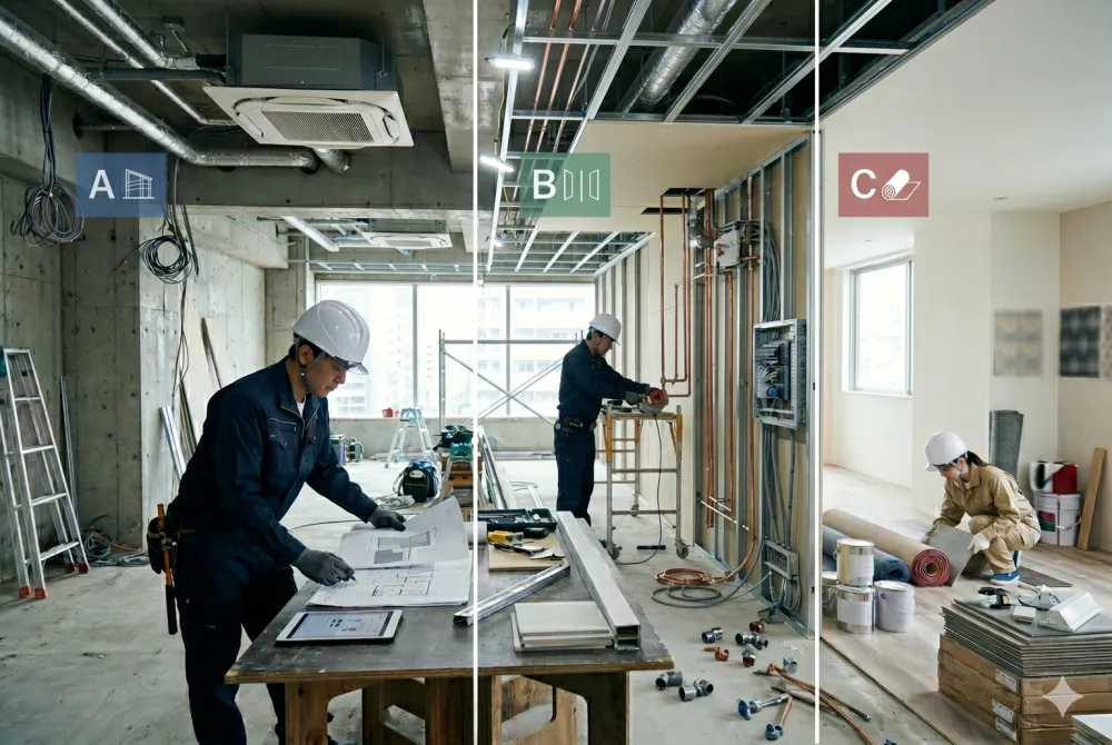 A工事・B工事・C工事の違いとは？内装業界の基本を初心者向けに解説